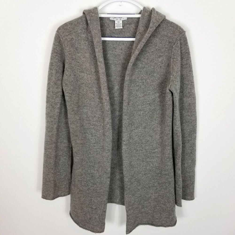 Cabi Women 100% Lambswool Hooded Open Cardigan Sweater Size M Gray Lagenlook